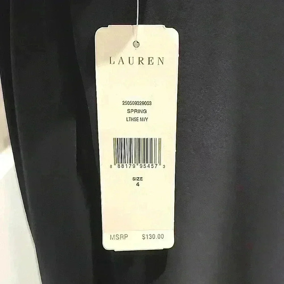 LAUREN RALPH LAUREN Womens 4 Navy, Faux Wrap Jersey 3/4-Sleeve dress 99D921 - Picture 3 of 4